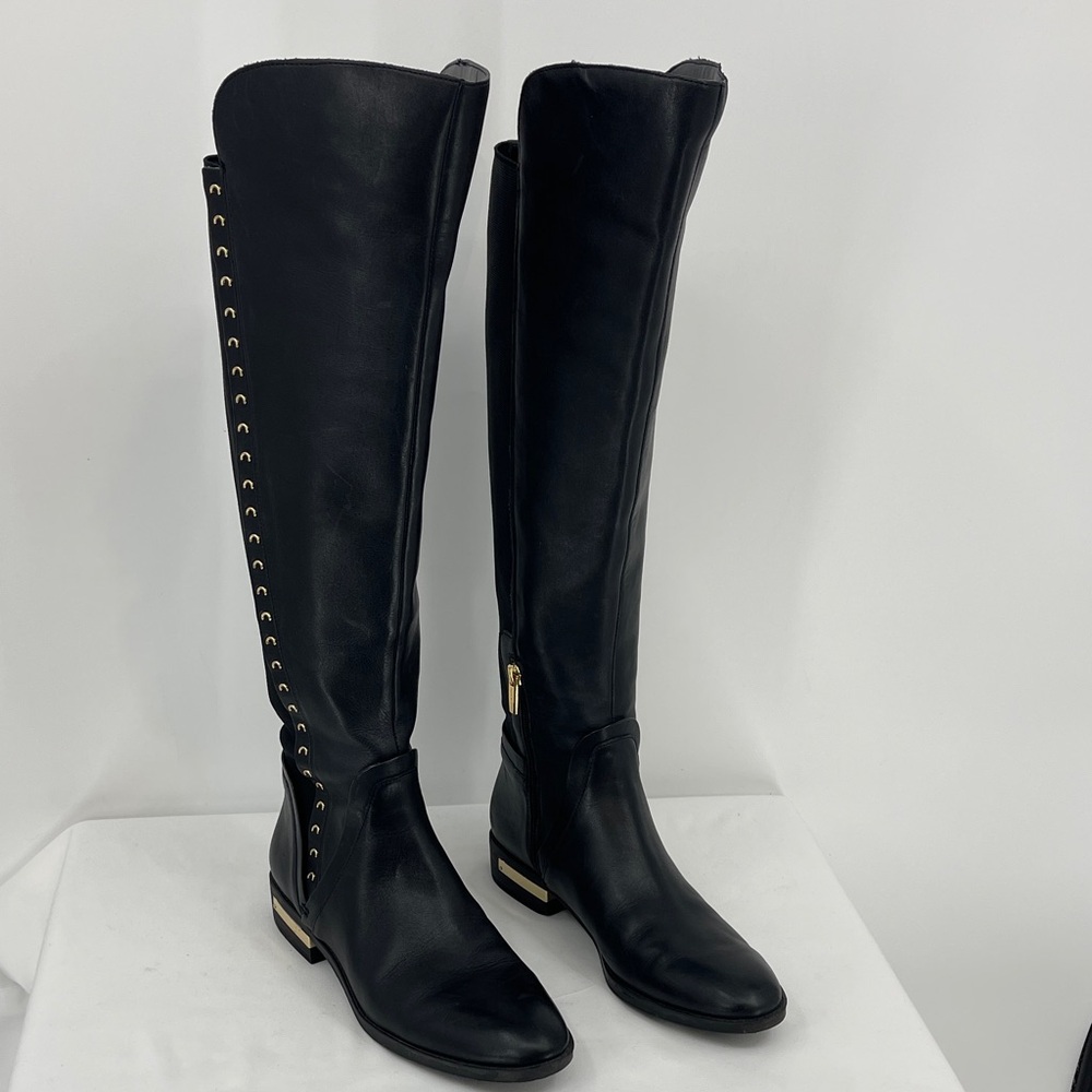 VINCE CAMUTO PARDONAL Black Over the Knee Boots with Gold Accents WOMENS SIZE 9M
